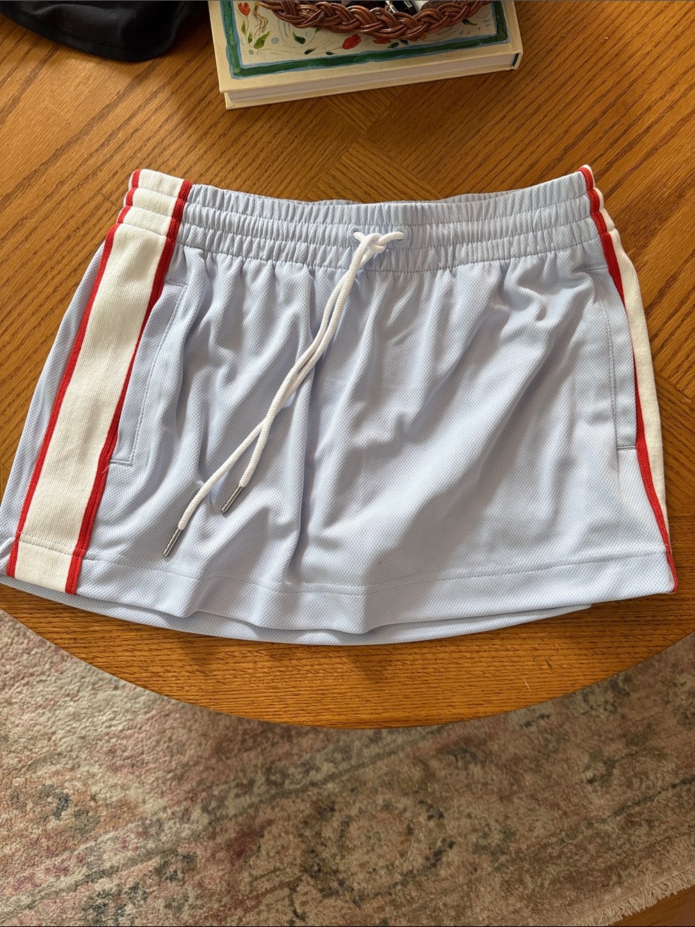 Abercrombie & Fitch Light Blue Athletic Skort with Red and White Side Stripes